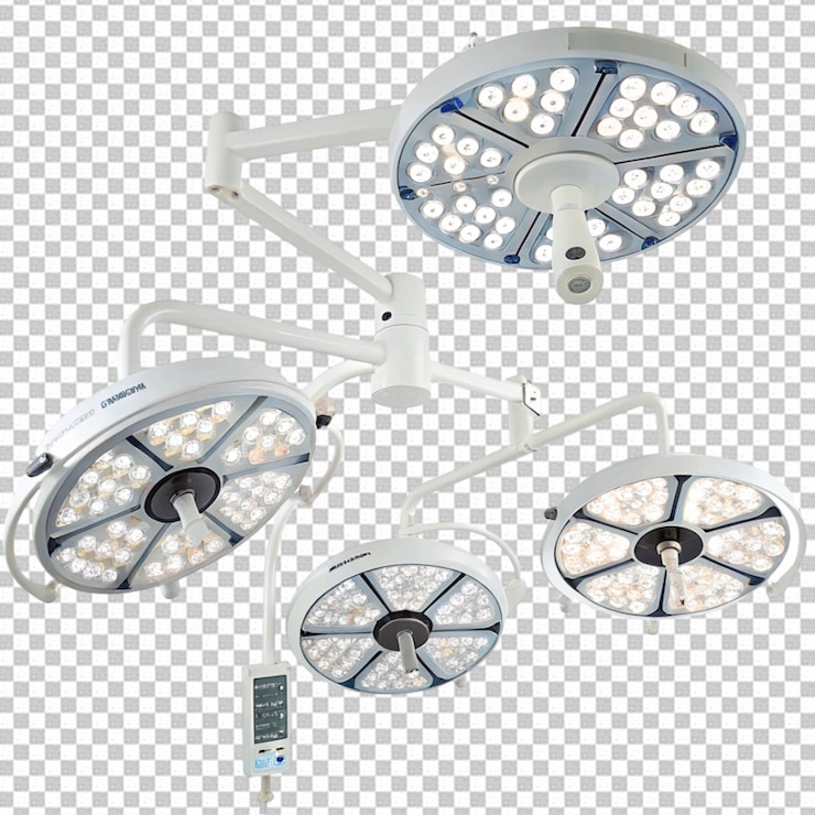 PSD rendering 3d di luci chirurgiche o lampade mediche in sala chirurgica