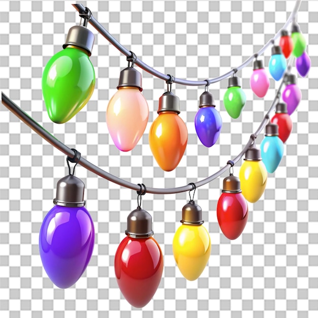 Rendering 3D di luci decorative colorate isolate su uno sfondo trasparente