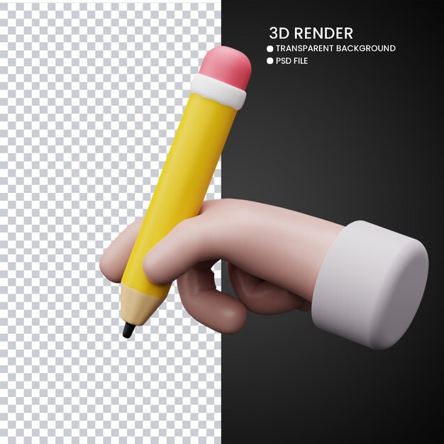 Rendering 3D di mano carina e matita