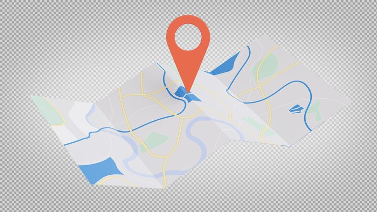 PSD rendering 3d di mappa cartacea con icona della posizione