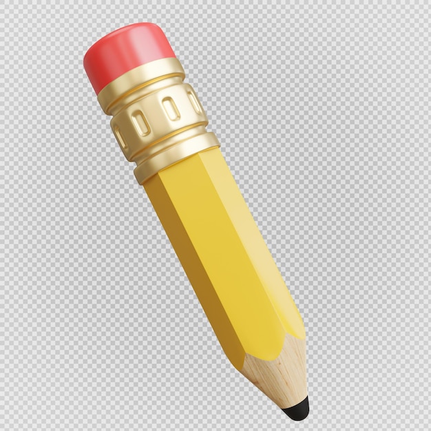 Rendering 3D di matita su sfondo trasparente