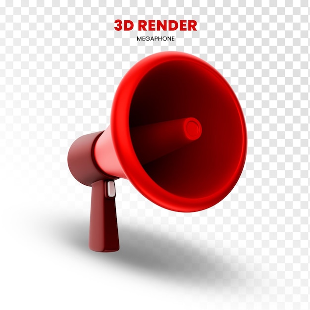 Rendering 3D di megafono rosso su sfondo trasparente