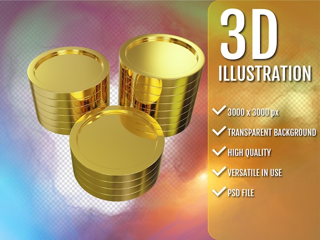 Rendering 3d di monete d'oro del casinò