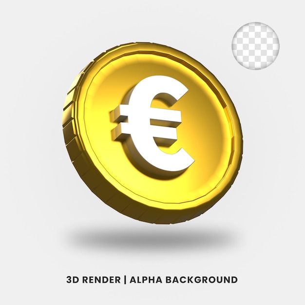 Rendering 3D di monete d'oro in euro con effetto lucido isolato. Utile per l'illustrazione di progetti aziendali o di e-commerce.