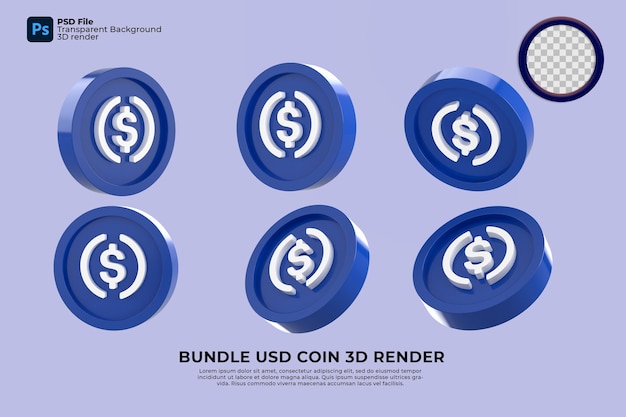 rendering 3D di monete USD in bundle di criptovaluta