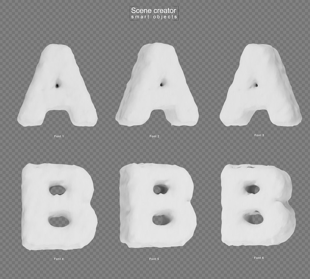 Rendering 3D di neve alfabeto A e alfabeto B