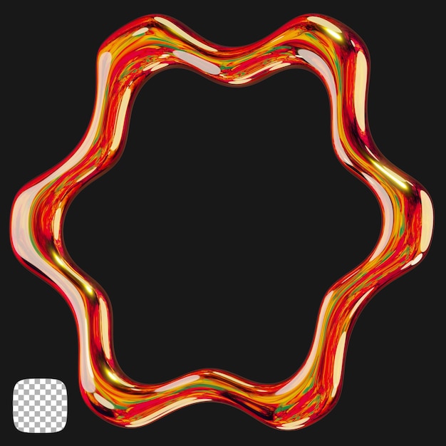 Rendering 3D di oggetti metallici Y2K su sfondo trasparente