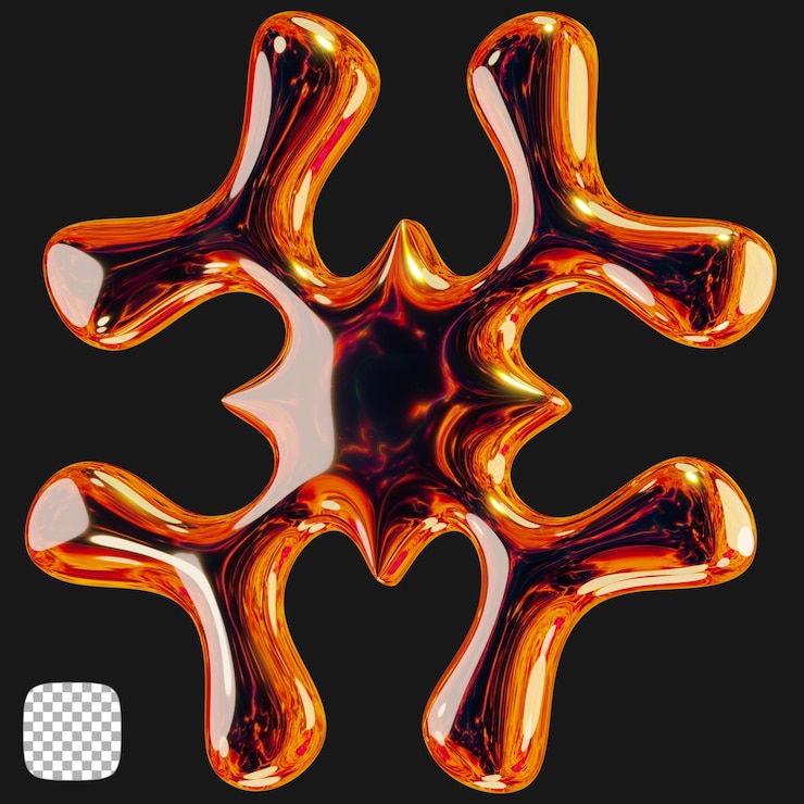 PSD rendering 3d di oggetti metallici y2k su sfondo trasparente