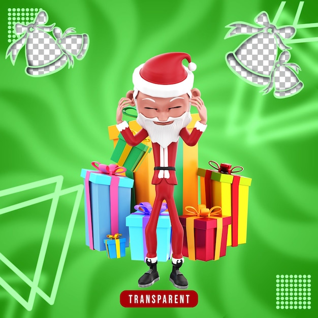Rendering 3D di personaggi di babbo natale e regali di natale