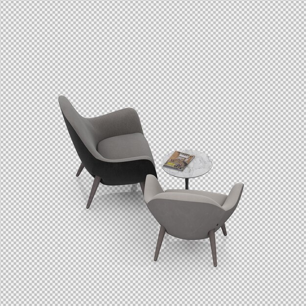 Rendering 3D di poltrona isometrica