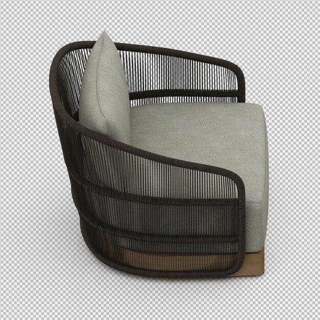 Rendering 3D di poltrona isometrica