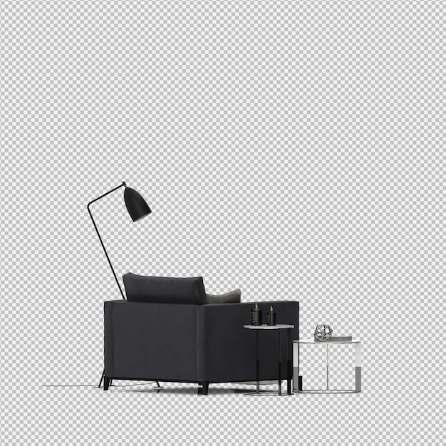 Rendering 3D di poltrona isometrica