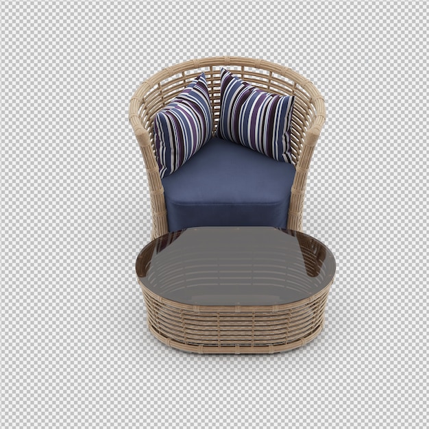 Rendering 3D di poltrona isometrica