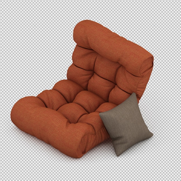 Rendering 3D di poltrona isometrica
