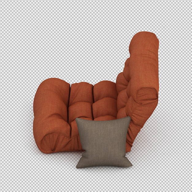 Rendering 3D di poltrona isometrica