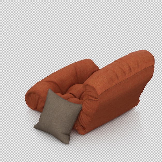 Rendering 3D di poltrona isometrica