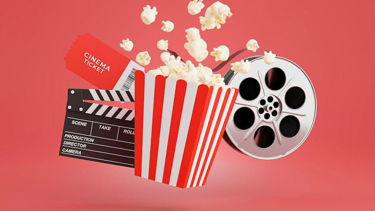 PSD rendering 3d di popcorn con l'ora del cinema