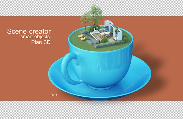 Rendering 3D di progetti architettonici in tazze da caffè