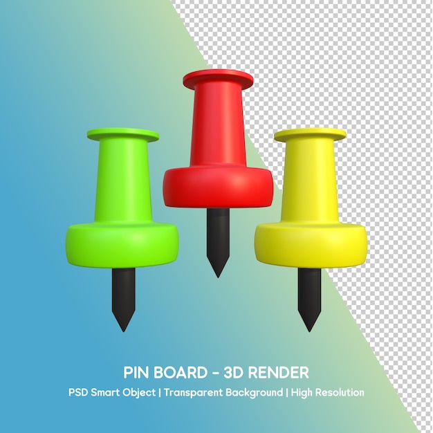 Rendering 3D di pushpins colorati per Pin Board