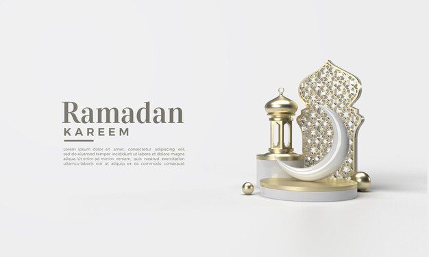 Rendering 3D di Ramadan kareem con ornamento classico della plancia