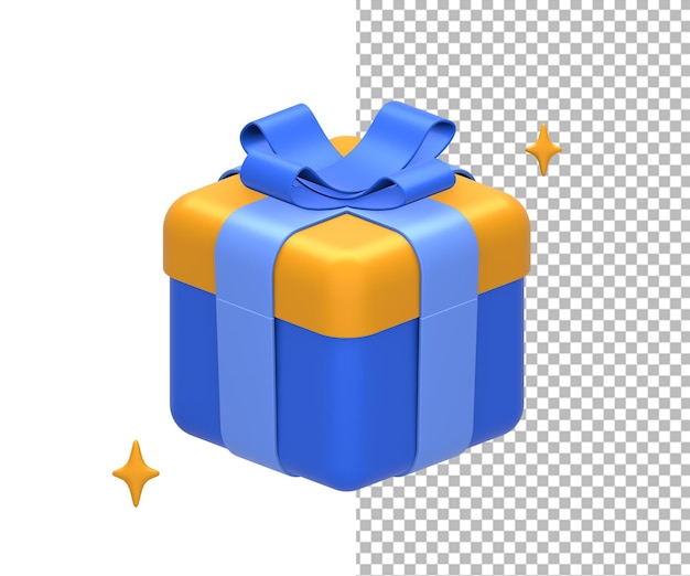 Rendering 3D di regali gialli o blu per UI UX web, applicazioni mobili, social media e pubblicità