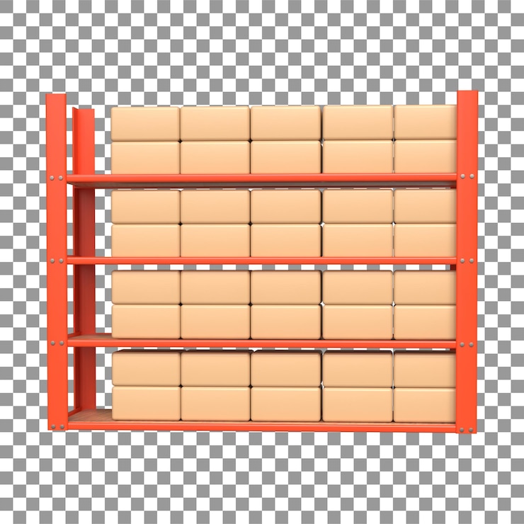 PSD rendering 3d di scaffale di magazzino o scaffale industriale