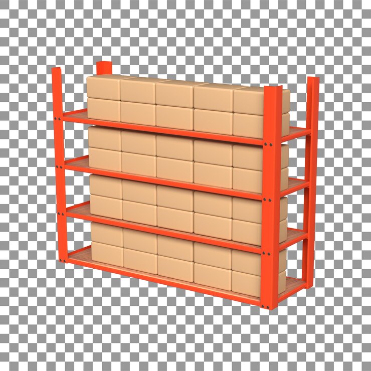 PSD rendering 3d di scaffale di magazzino o scaffale industriale