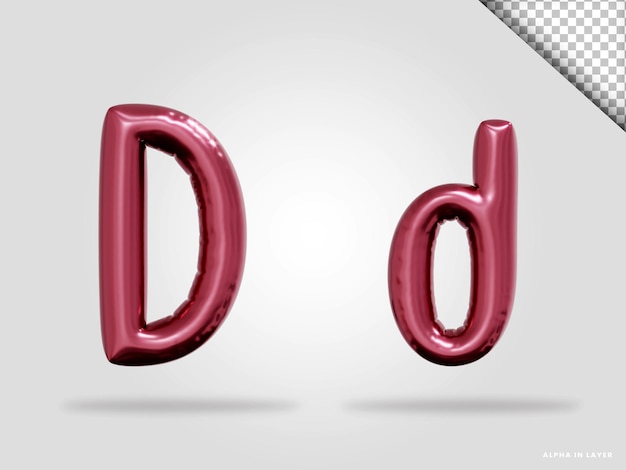 Rendering 3D di stile palloncino lettera D dell'alfabeto in oro rosa