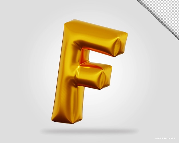 Rendering 3d di stile palloncino lettera F dell'alfabeto in oro rosa