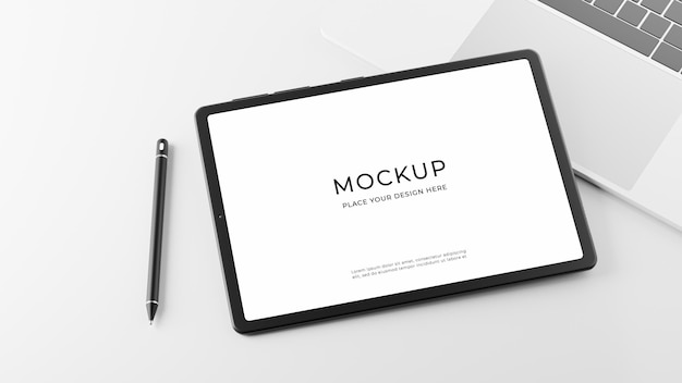 Rendering 3D di tablet con design mockup laptop