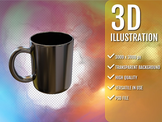 Rendering 3D di tazza di caffè nero