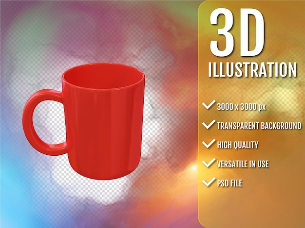 Rendering 3d di tazza rossa isolata