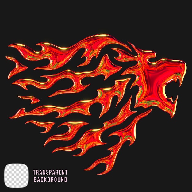 Rendering 3D di testa di leone metallica su sfondo trasparente