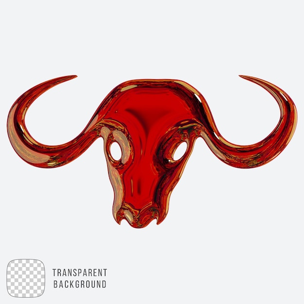 Rendering 3D di testa di toro metallica su sfondo trasparente