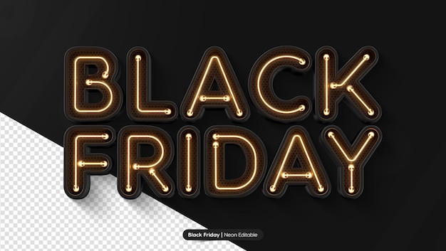 Rendering 3D di testo realistico al neon del Black Friday