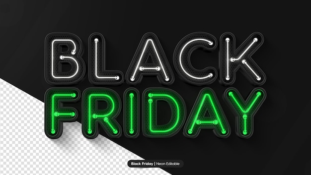 Rendering 3D di testo realistico al neon del Black Friday