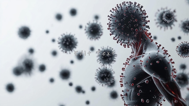 PSD rendering 3d di un corpo umano attaccato da virus