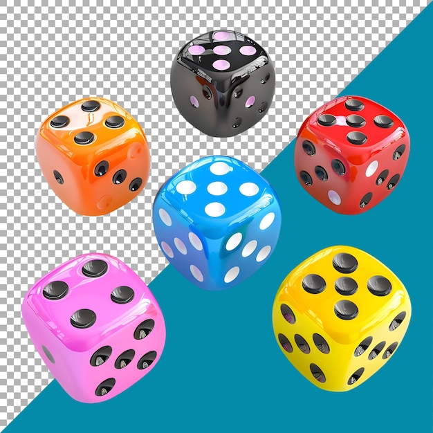 Rendering 3D di un dado Ludo colorato su uno sfondo trasparente generato da Ai