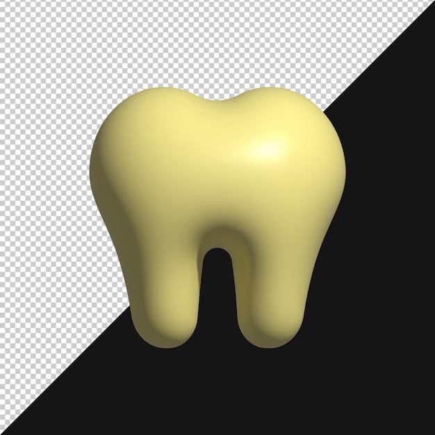 Rendering 3D di un dente giallo per concetti dentali e medici