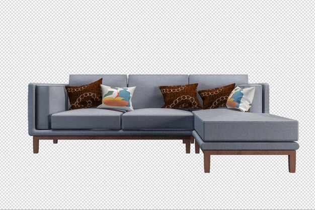 Rendering 3D di un divano minimalista isolato