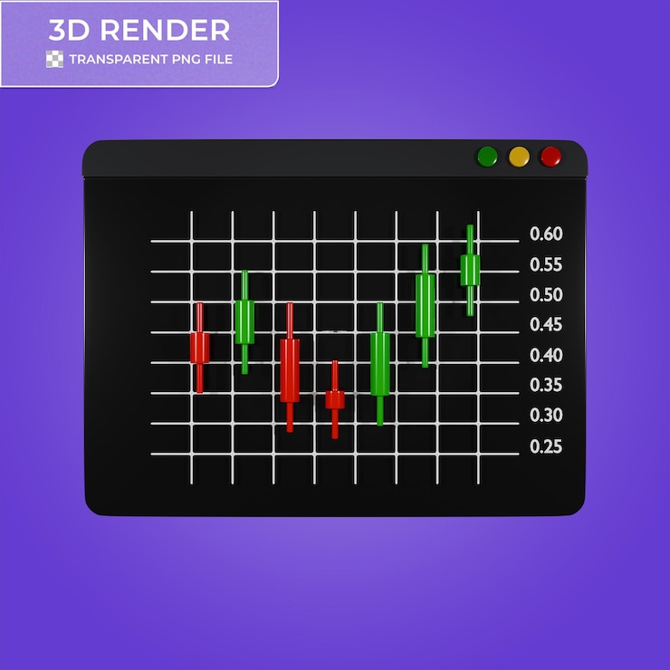 PSD rendering 3d di un grafico a candela che rappresenta le tendenze del mercato azionario