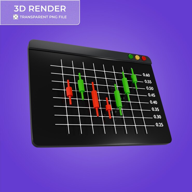 PSD rendering 3d di un grafico a candela del mercato azionario