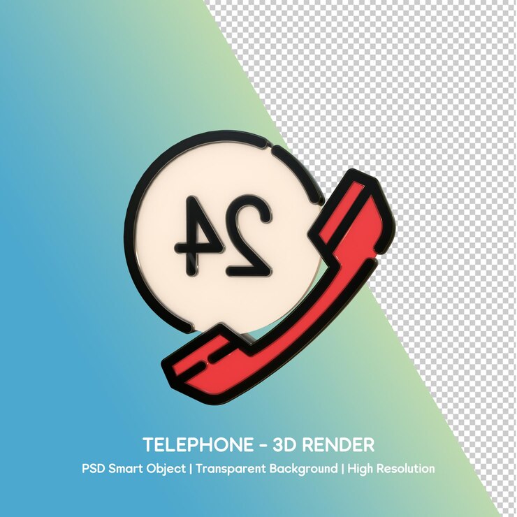 PSD rendering 3d di un'icona di telefono con sfondo trasparente