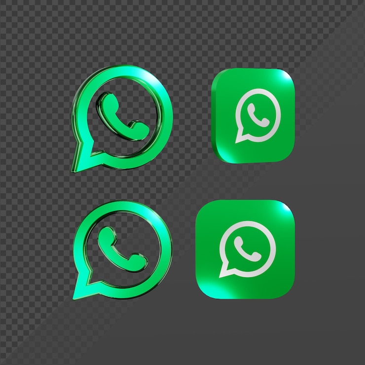 PSD rendering 3d di un logo lucido dell'icona di whatsapp da varie prospettive