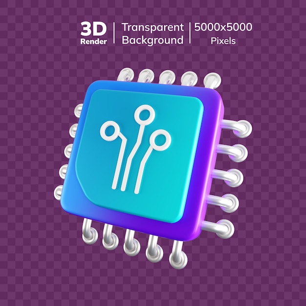 Rendering 3D di un microchip con sfondo trasparente
