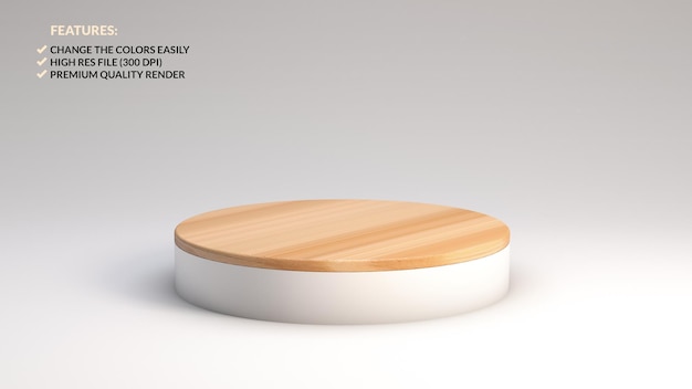 Rendering 3D di un podio in legno minimalista per la presentazione del prodotto