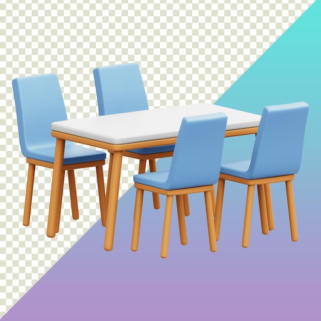 Rendering 3D di un set da pranzo isolato su uno sfondo trasparente