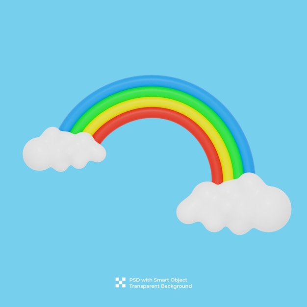 Rendering 3D di un simpatico arcobaleno dietro le nuvole