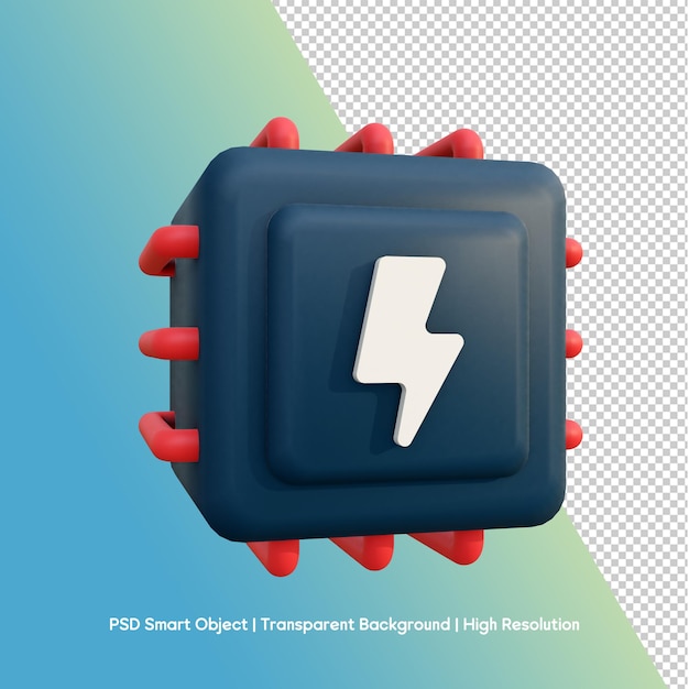 Rendering 3D di una CPU con l'icona Lightning Bolt