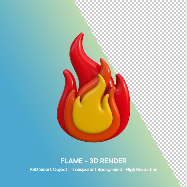 Rendering 3D di una fiamma vibrante e stilizzata
